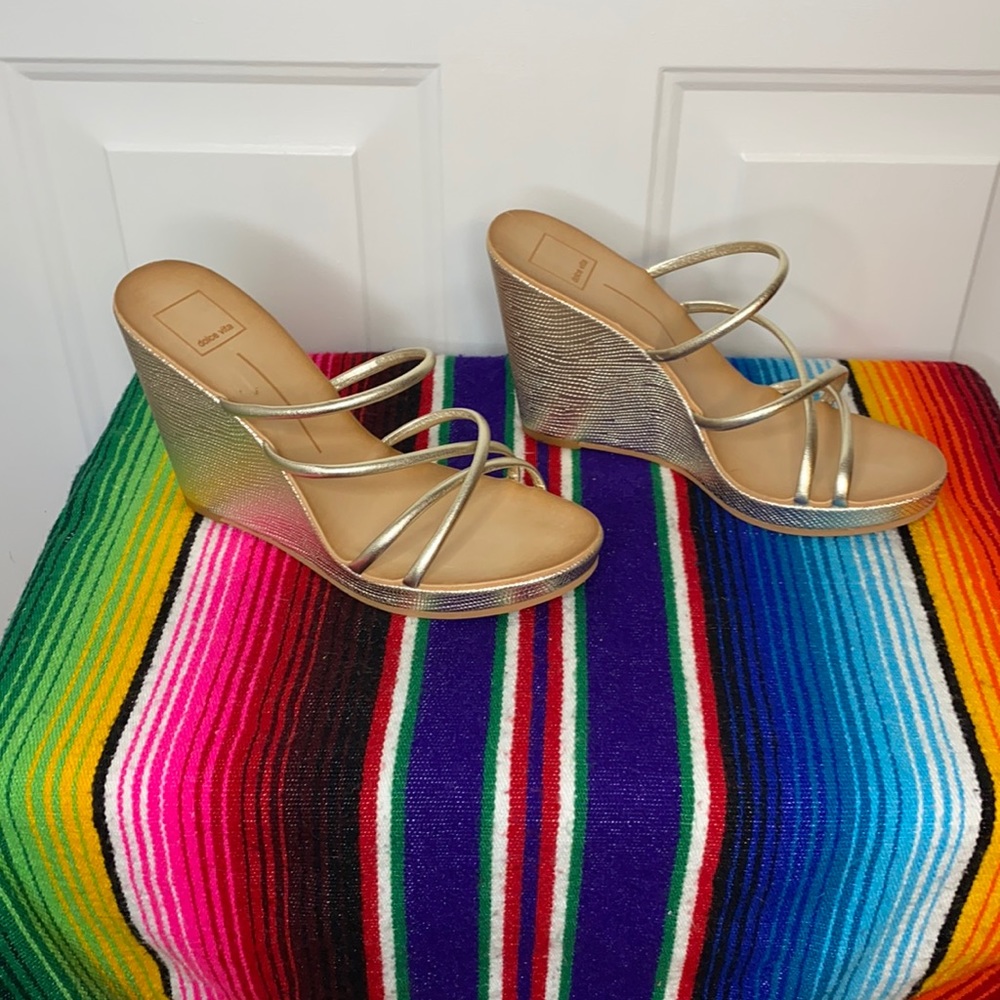 NWOT! Metallic wedge sandals